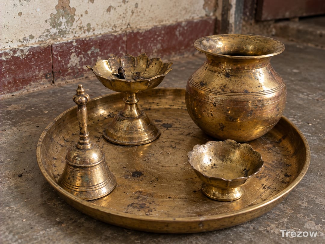 Brass pooja thali set with diya