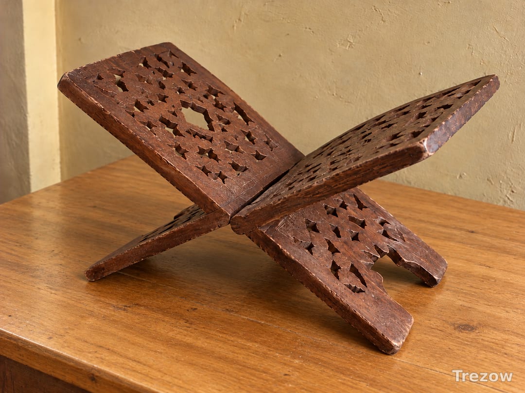 Carved wooden rehal, book stand