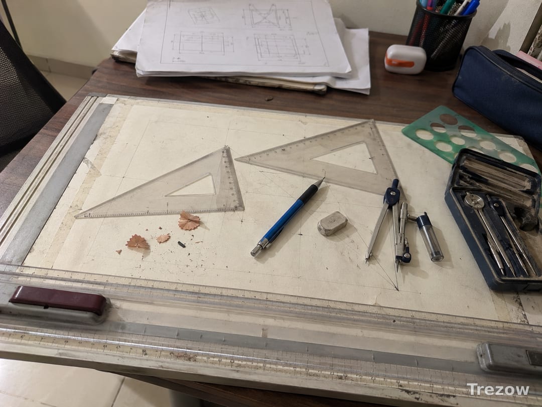 Engineering drawing kit and drafter