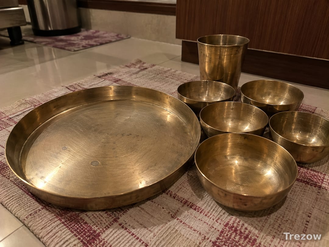 Kansa thali with 5 bowls and glass