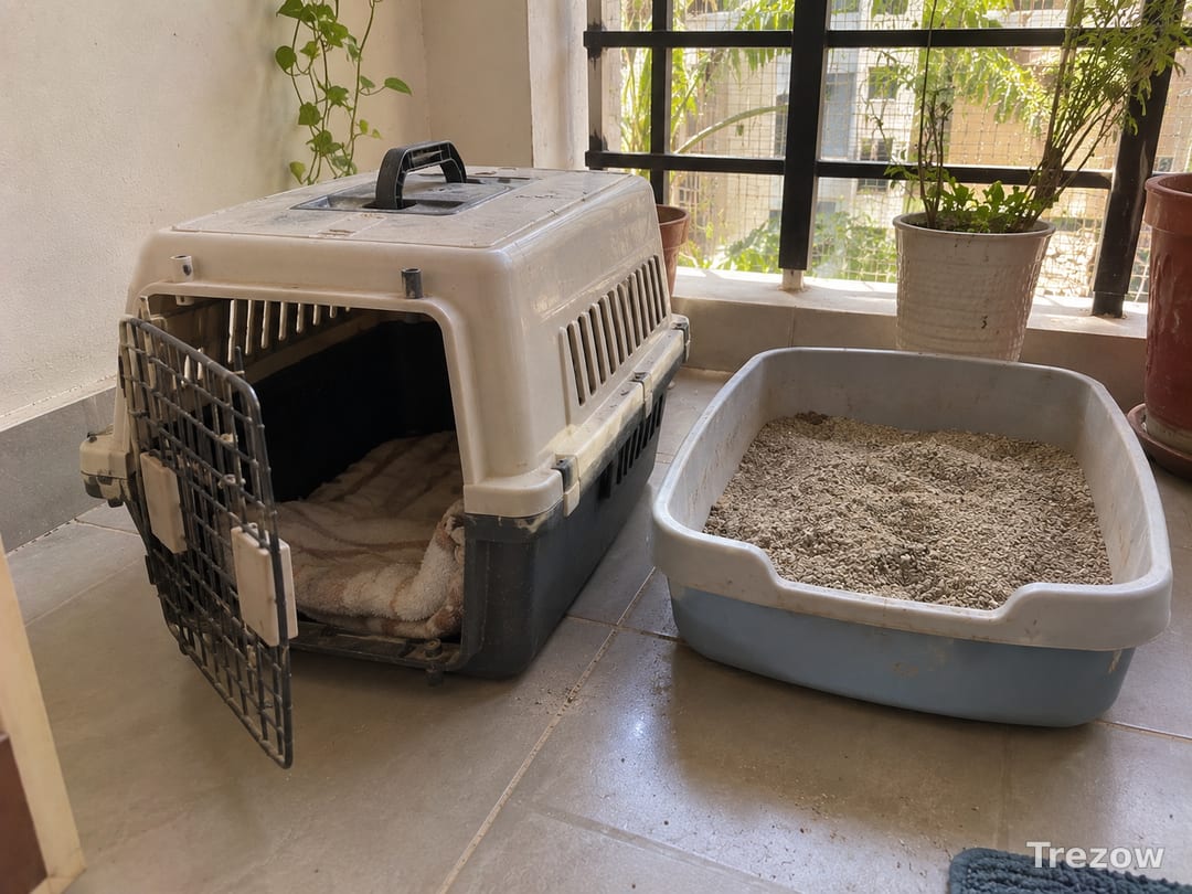 Pet carrier with cat litter tray