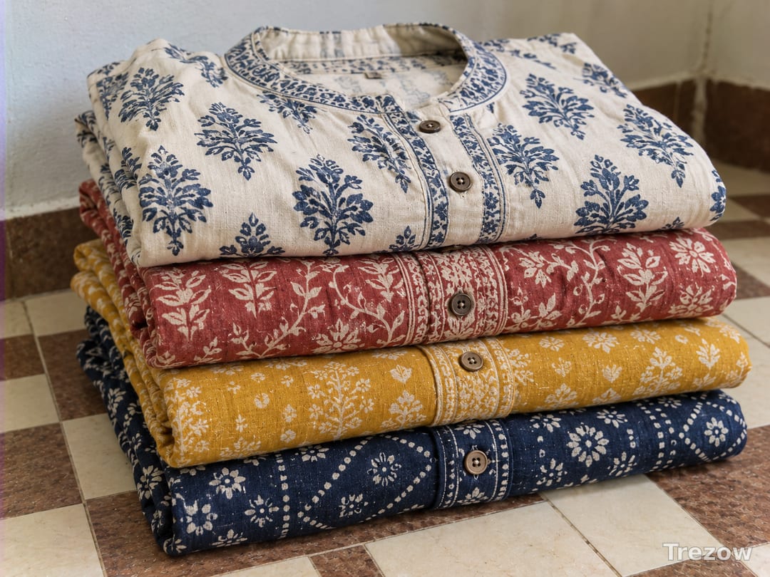 Printed cotton kurtas, set of 4