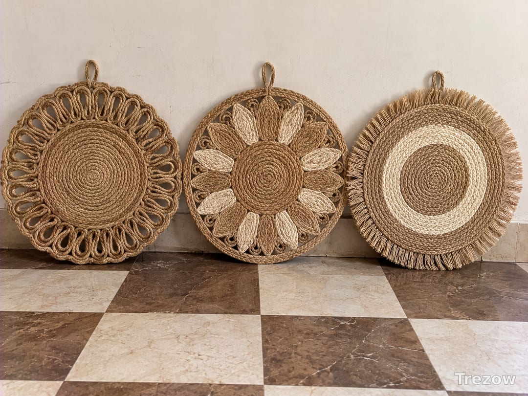 Round jute wall hangings (set of 3)