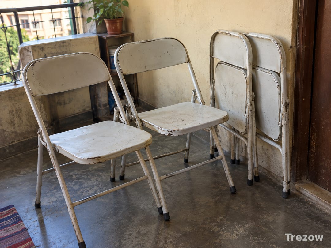 Steel folding chairs, set of 4