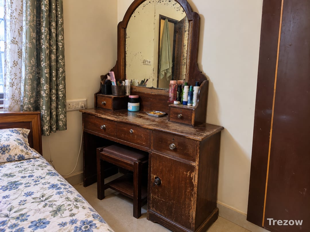 Vintage wooden dressing table with stool