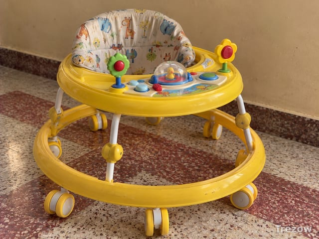 Baby walker with toy tray, yellow