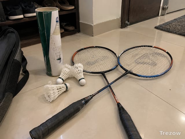 Badminton racquets (2) with shuttles