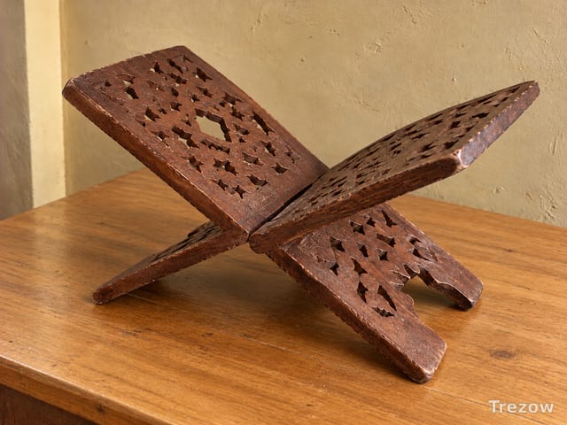 Carved wooden rehal, book stand