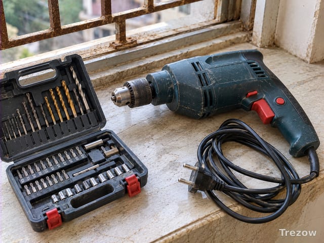 Corded drill machine with bit set