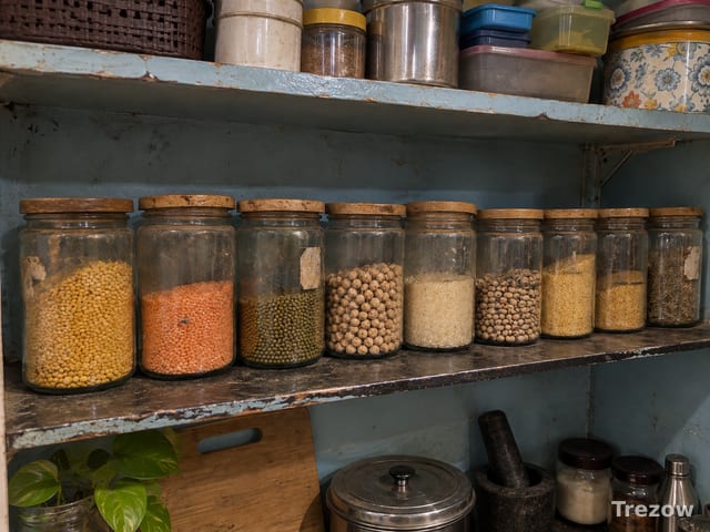 Glass storage jars with cork lids (9)