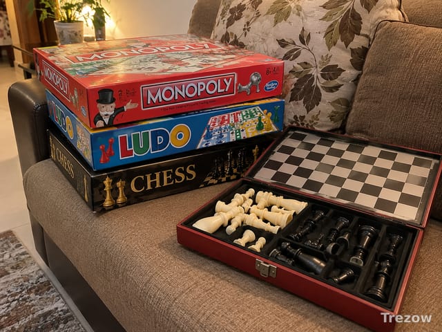 Monopoly, Ludo and Chess board games